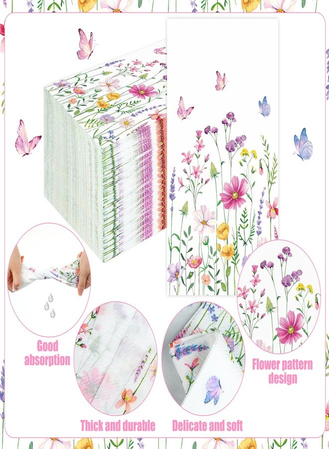 Maniaacer 100 PCS Spring Floral Guests Napkins Disposable Wildflower Dinner Napkins 3-Ply Spring Flower Butterfly Hand Paper Napkin for Wedding Bridal Birthday Tea Party Supplies - Image 3